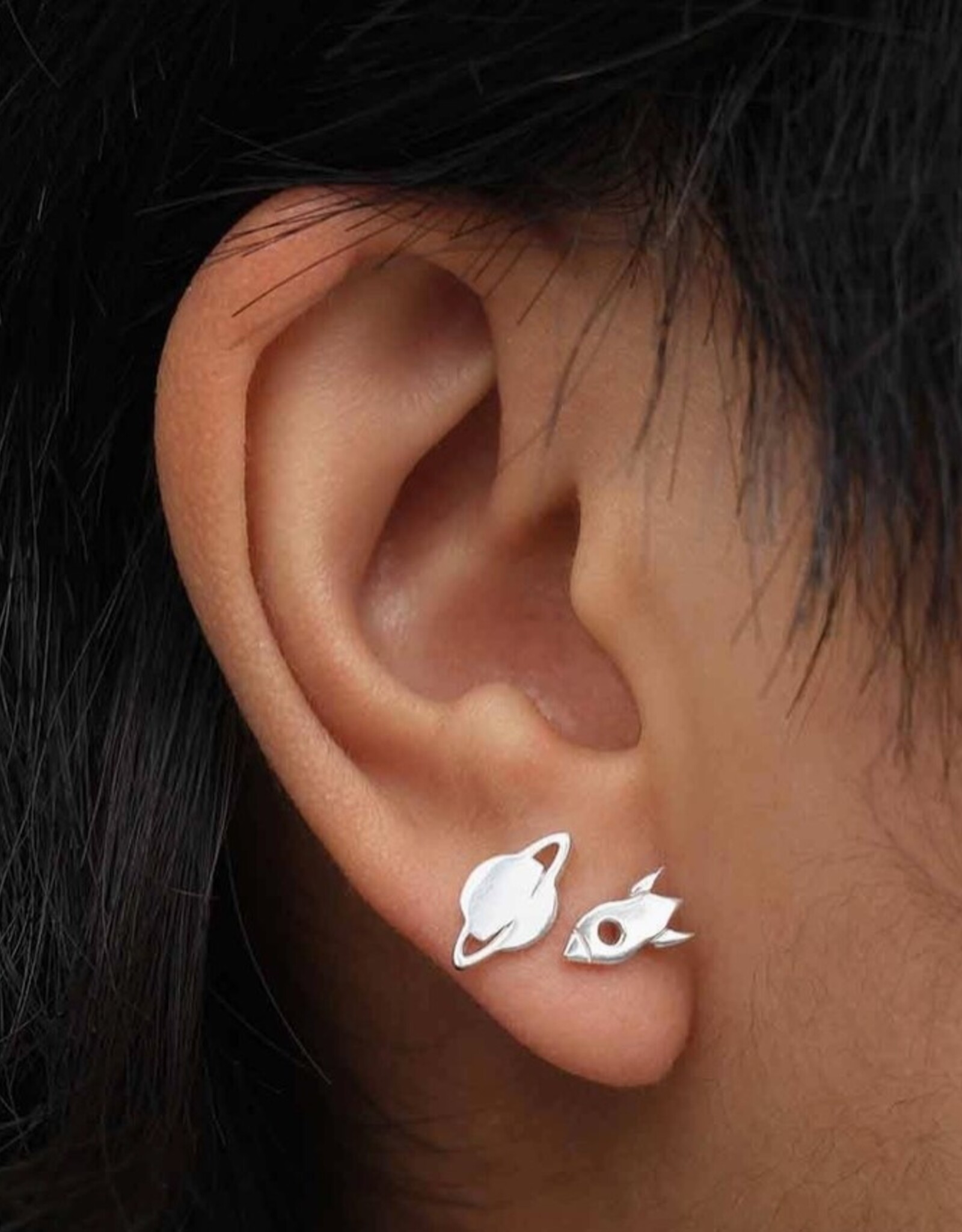 Sterling Silver 4 Mismatched Alien Invasion Post Earring Set
