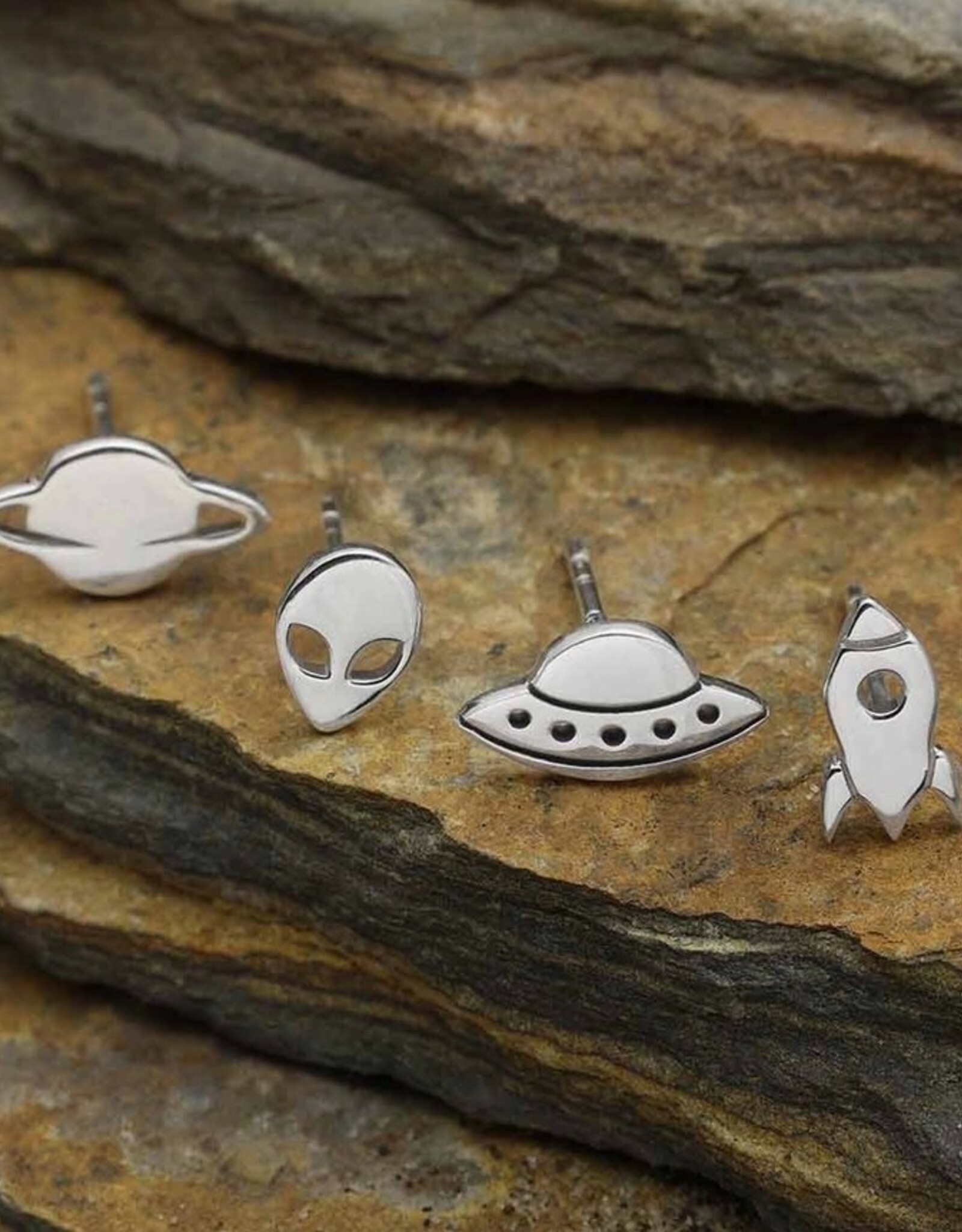Sterling Silver 4 Mismatched Alien Invasion Post Earring Set