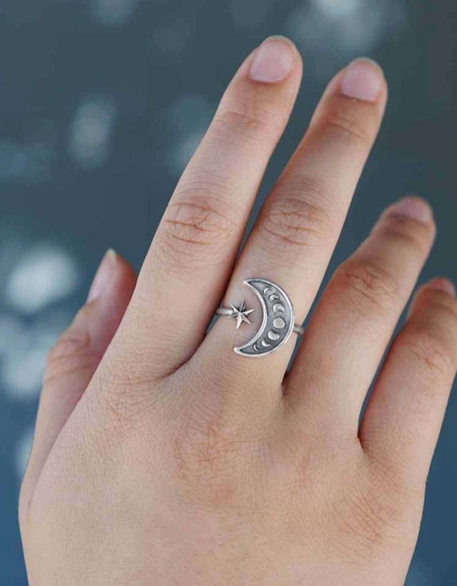 Sterling Silver Adjustable Moon Phase Ring