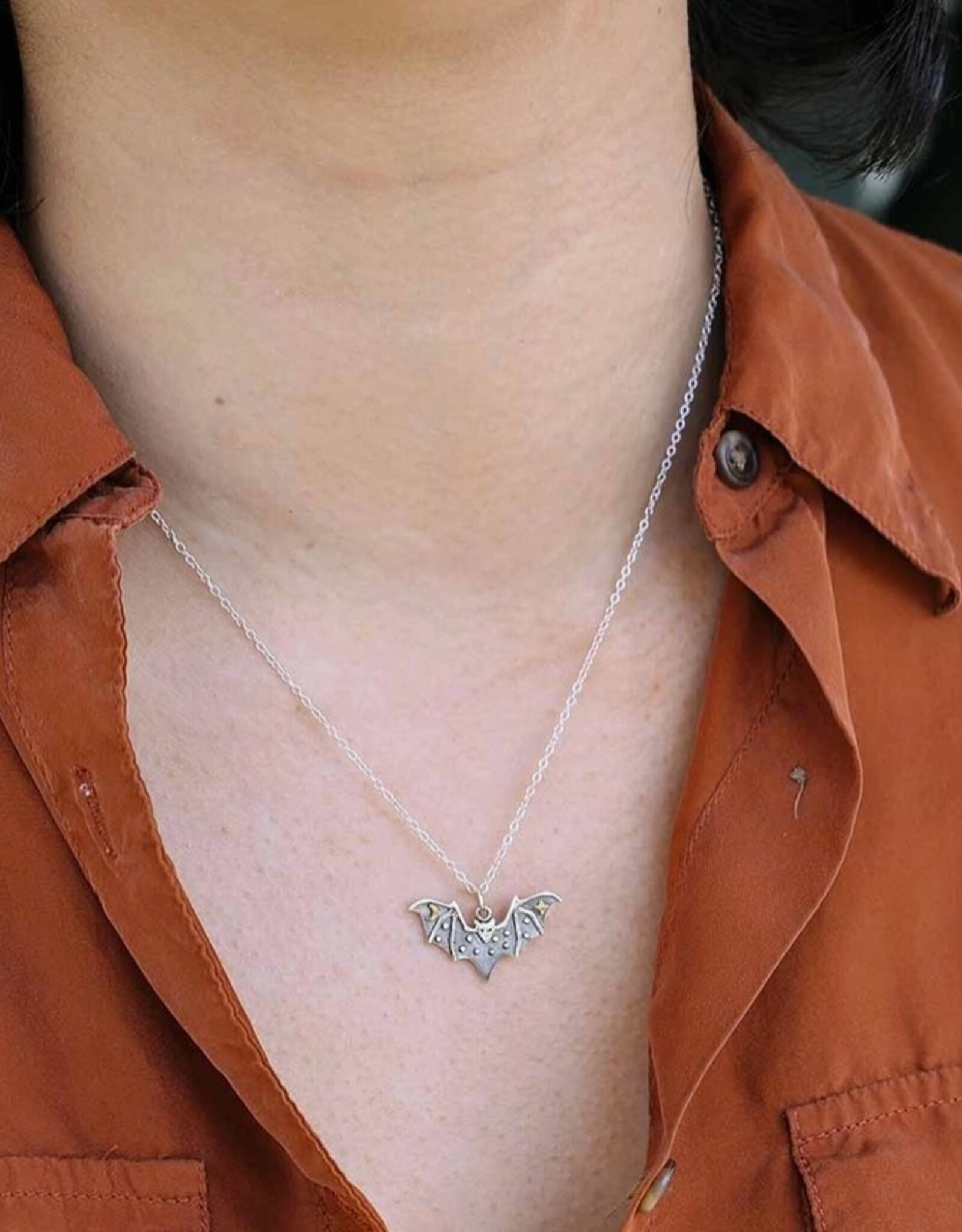 Sterling Silver Bat Necklace with Bronze 18 Inch