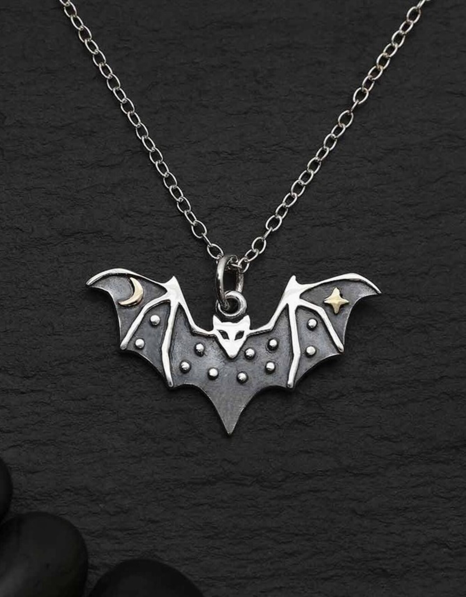 Sterling Silver Bat Necklace with Bronze 18 Inch
