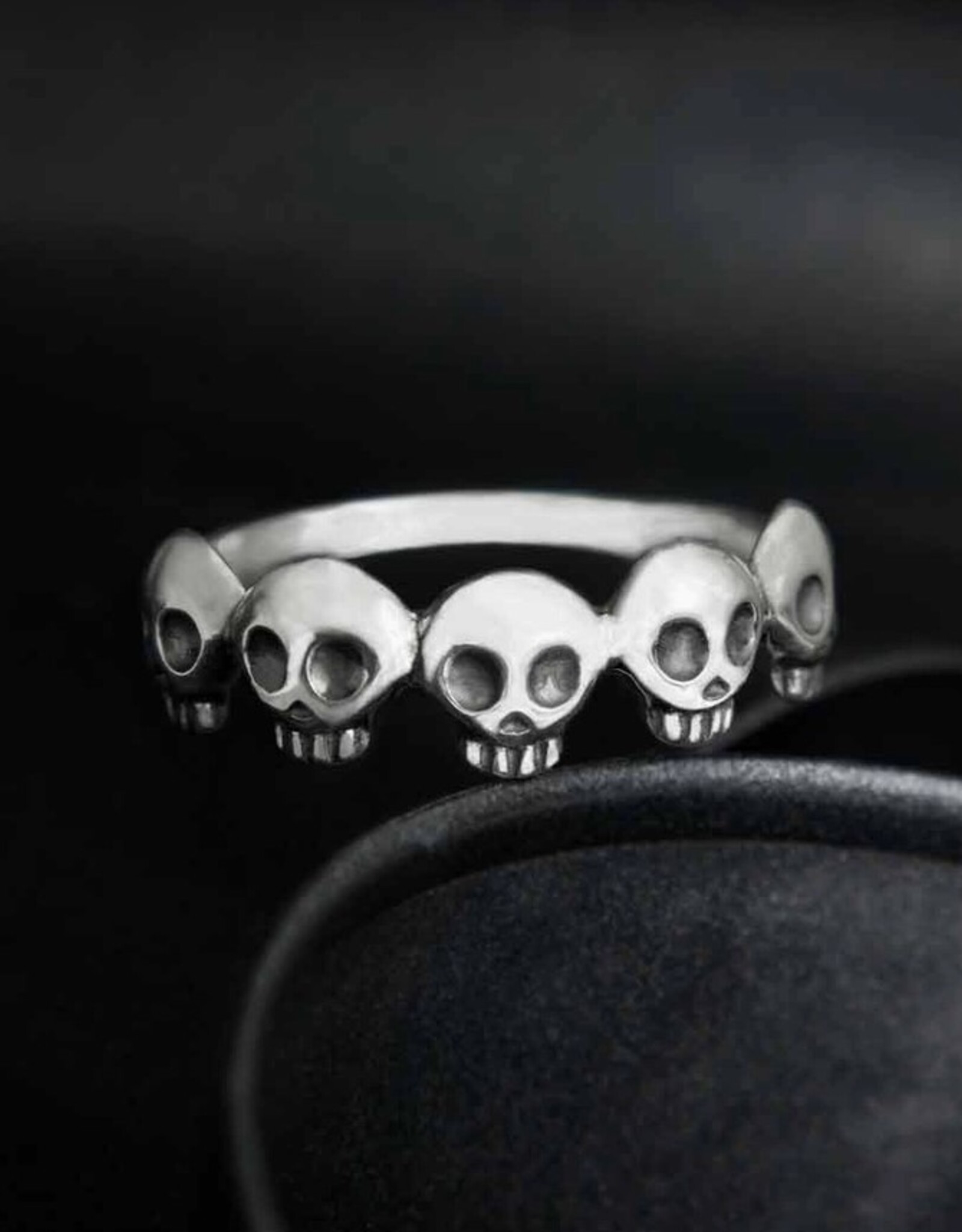 Sterling Silver Five Skull Ring |