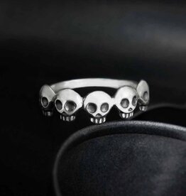 Sterling Silver Five Skull Ring |