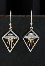Sterling Silver Flying Saucer Dangle Earrings with Bronze