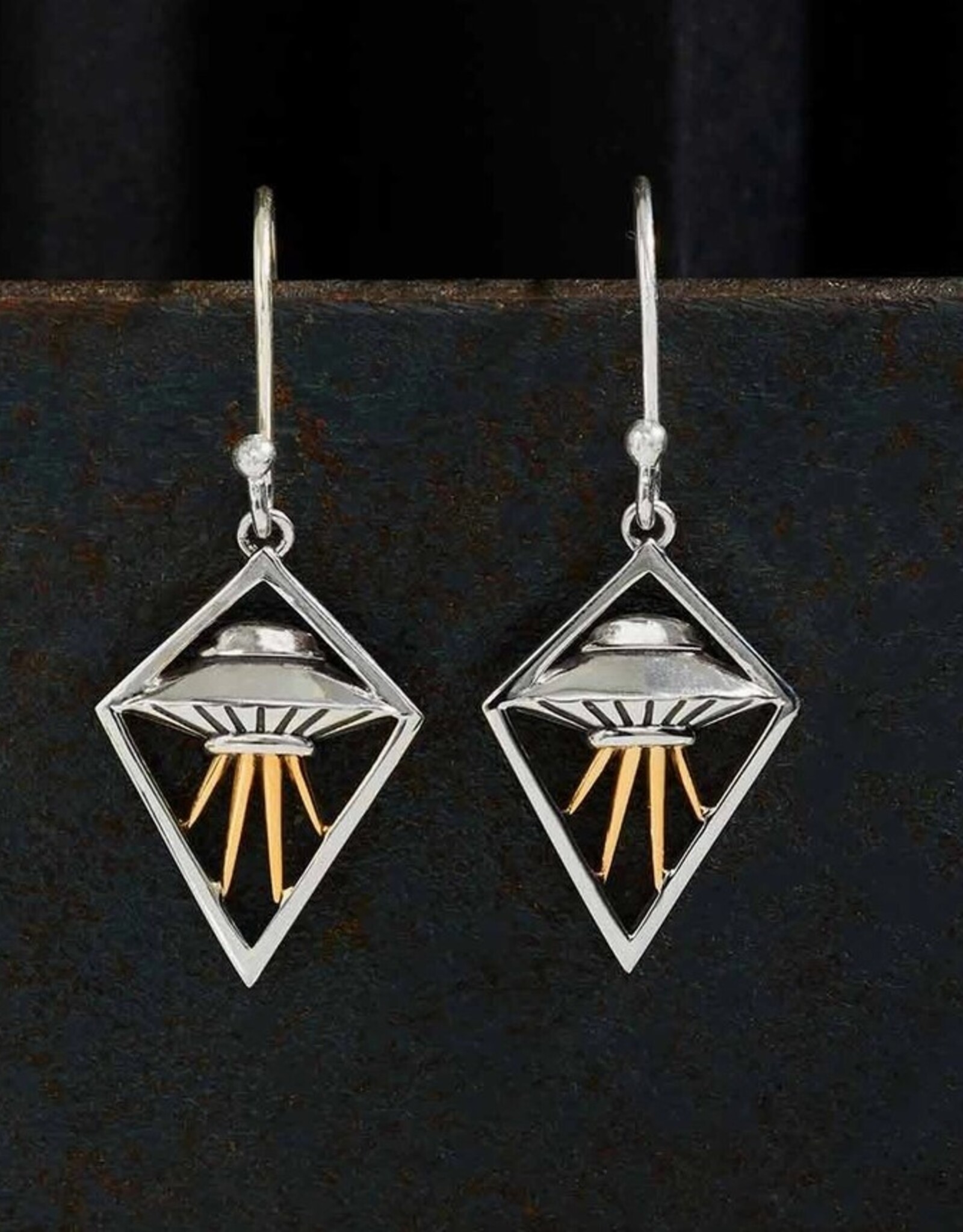 Sterling Silver Flying Saucer Dangle Earrings with Bronze