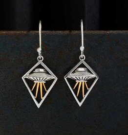 Sterling Silver Flying Saucer Dangle Earrings with Bronze