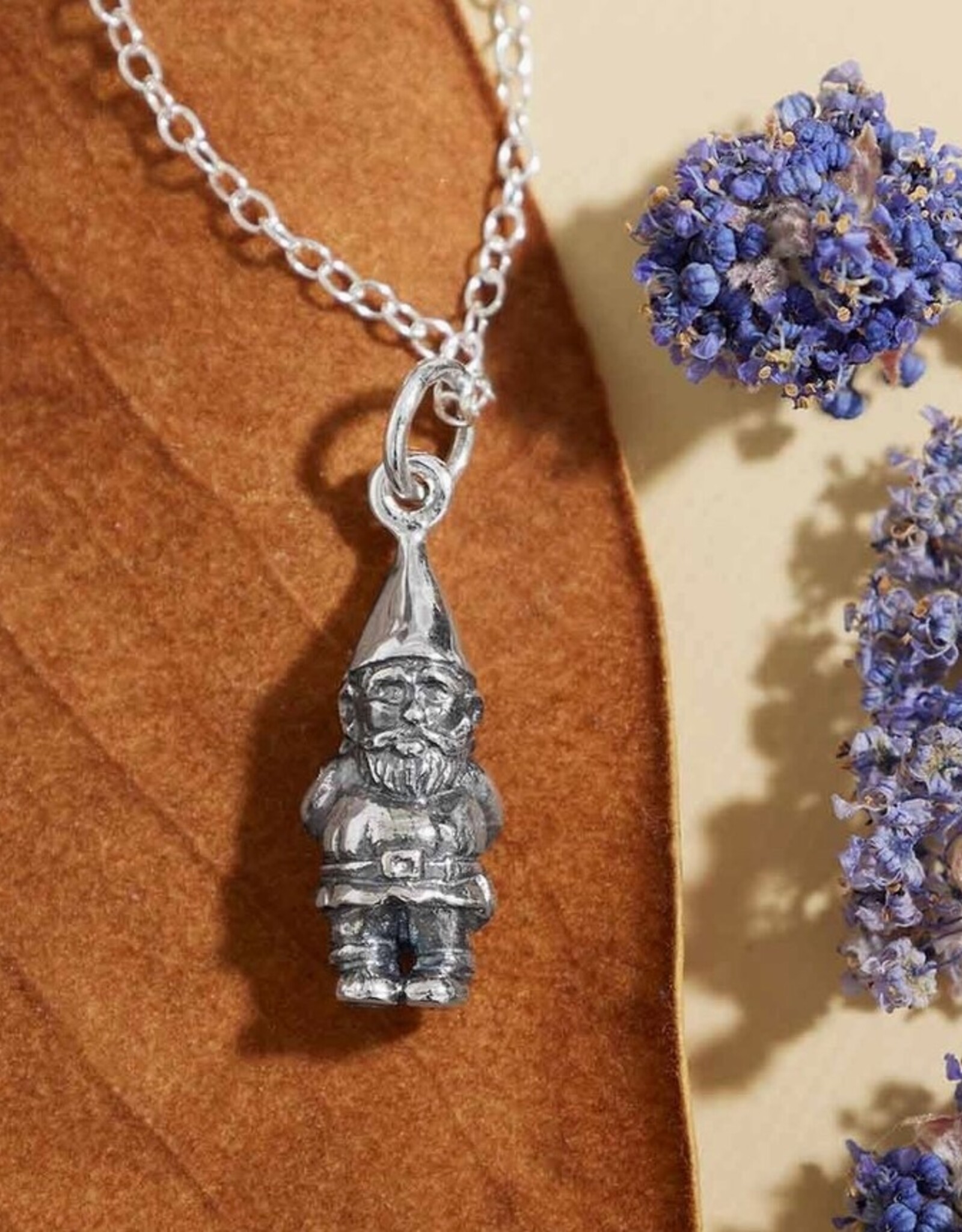 Sterling Silver Garden Gnome Charm Necklace 18 Inch