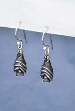 Sterling Silver Hanging Bat Dangle Earrings 29x8mm