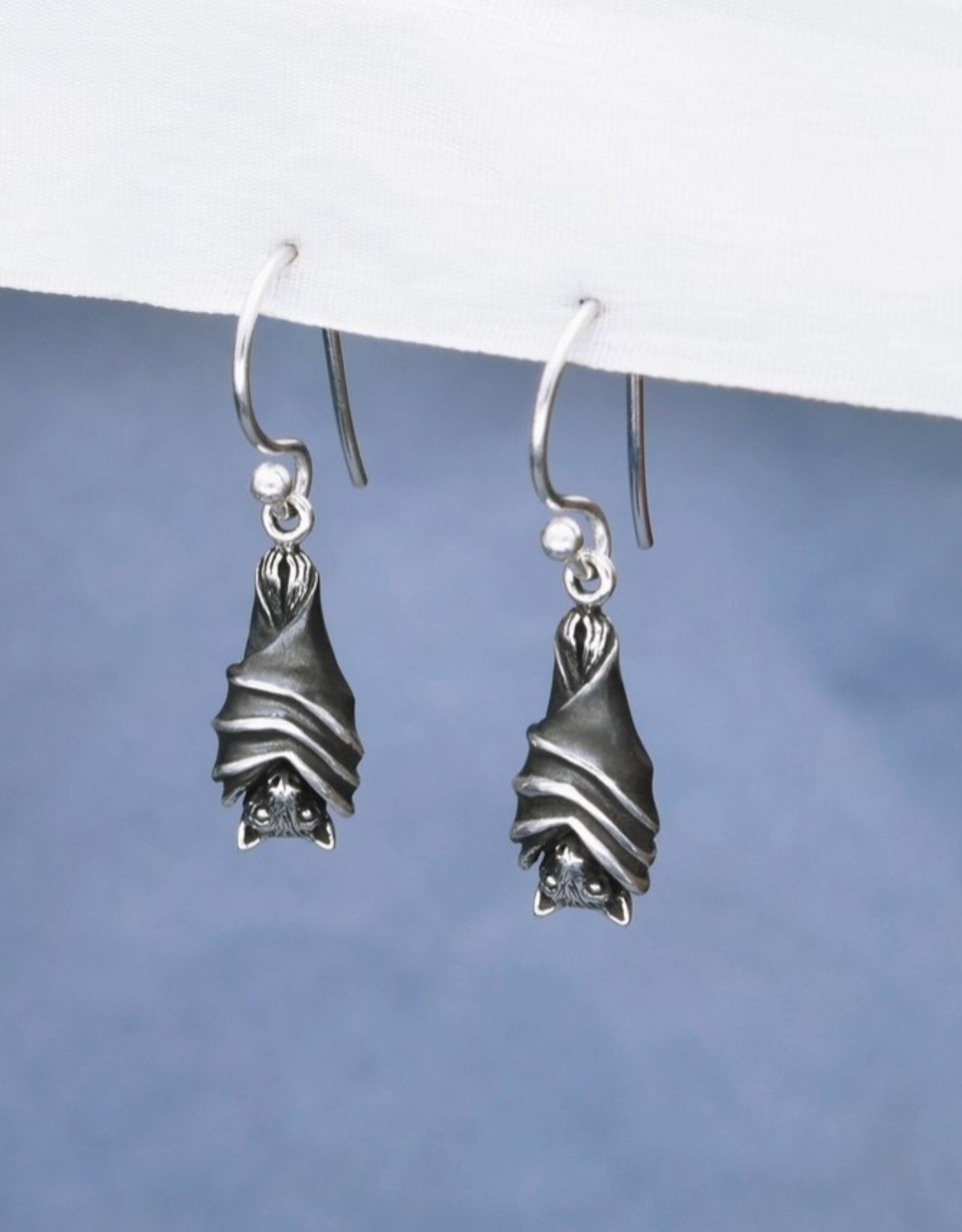 Sterling Silver Hanging Bat Dangle Earrings 29x8mm