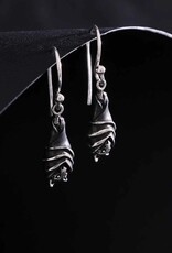 Sterling Silver Hanging Bat Dangle Earrings 29x8mm