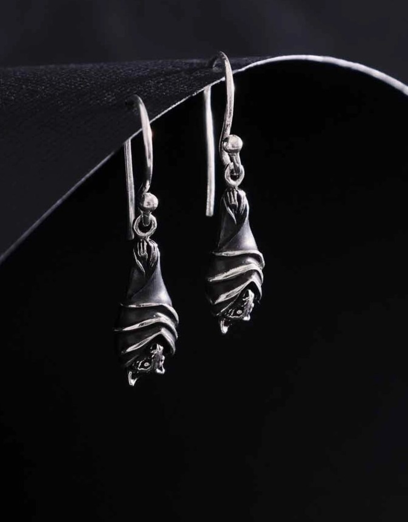 Sterling Silver Hanging Bat Dangle Earrings 29x8mm