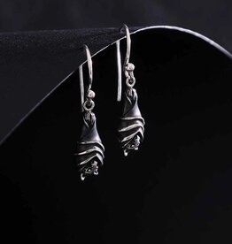 Sterling Silver Hanging Bat Dangle Earrings 29x8mm