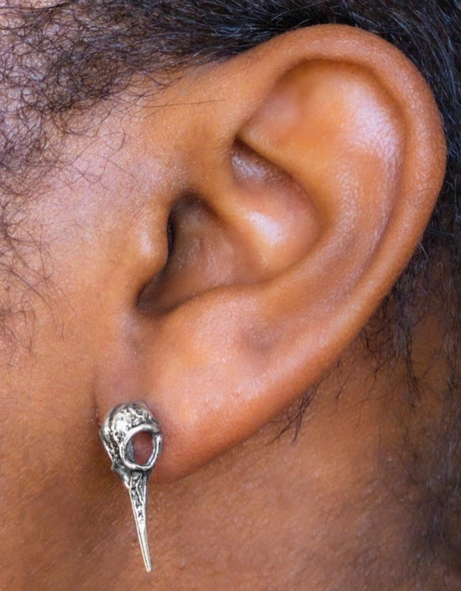 Sterling Silver Hummingbird Skull Post Earrings 20x7mm