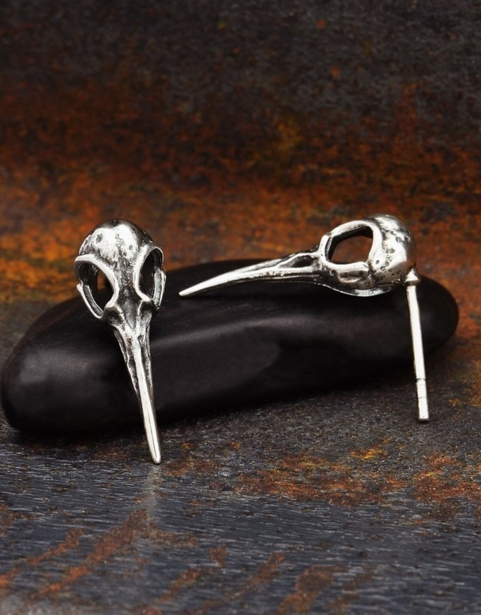 Sterling Silver Hummingbird Skull Post Earrings 20x7mm