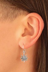 Sterling Silver Pot Leaf Dangle Earrings 17x13mm