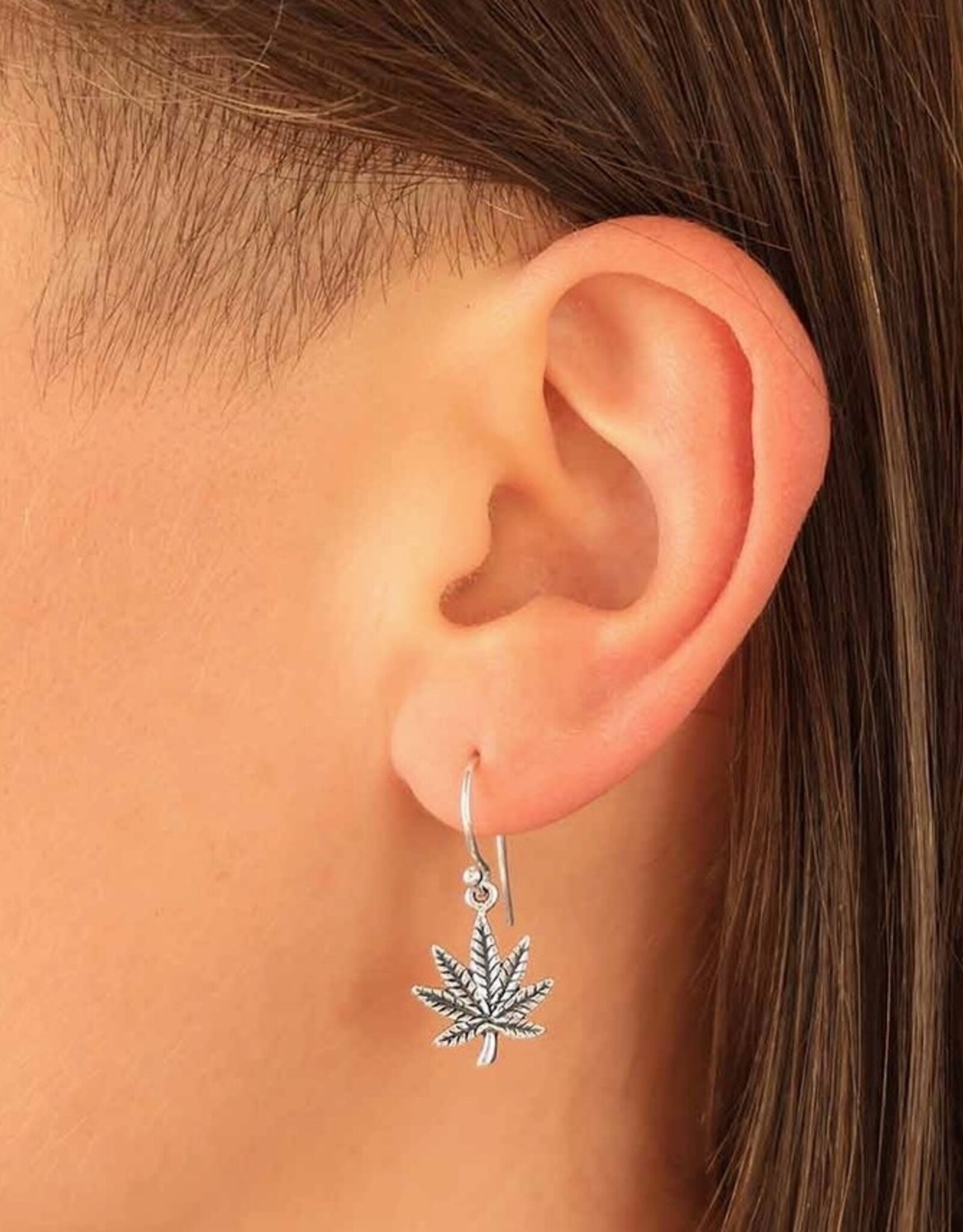 Sterling Silver Pot Leaf Dangle Earrings 17x13mm