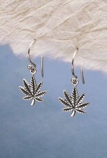 Sterling Silver Pot Leaf Dangle Earrings 17x13mm