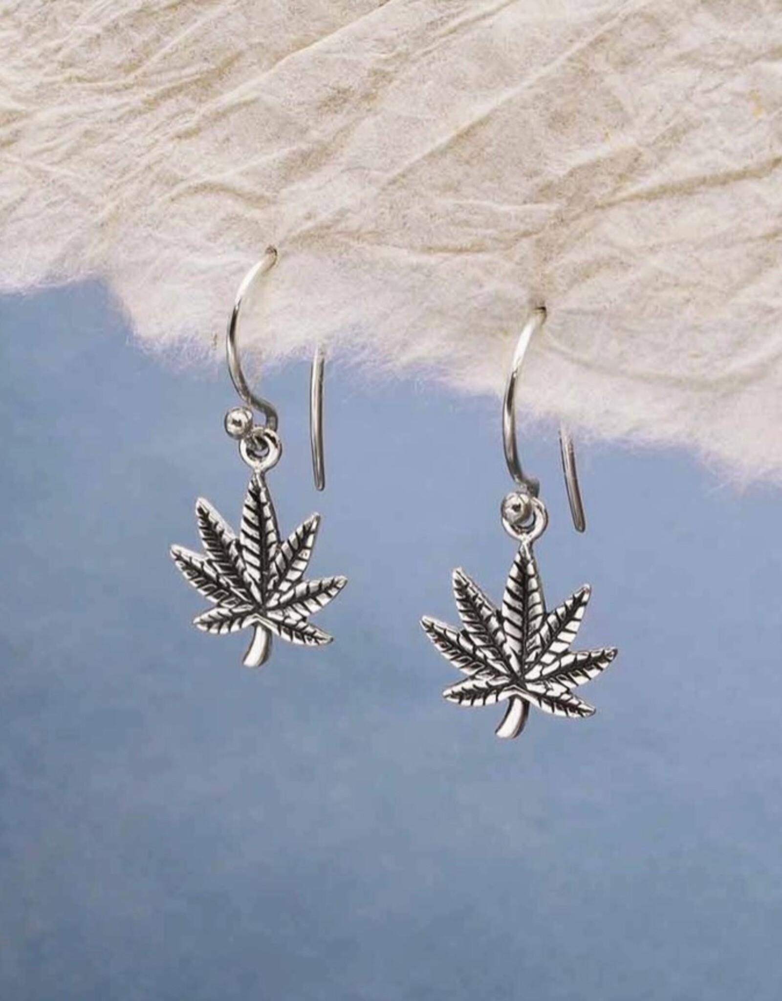 Sterling Silver Pot Leaf Dangle Earrings 17x13mm