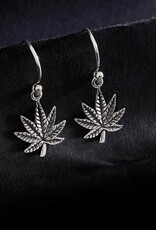 Sterling Silver Pot Leaf Dangle Earrings 17x13mm