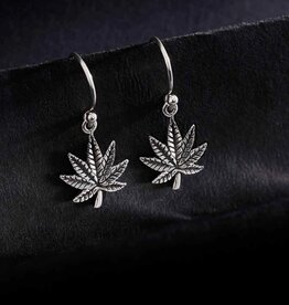 Sterling Silver Pot Leaf Dangle Earrings 17x13mm
