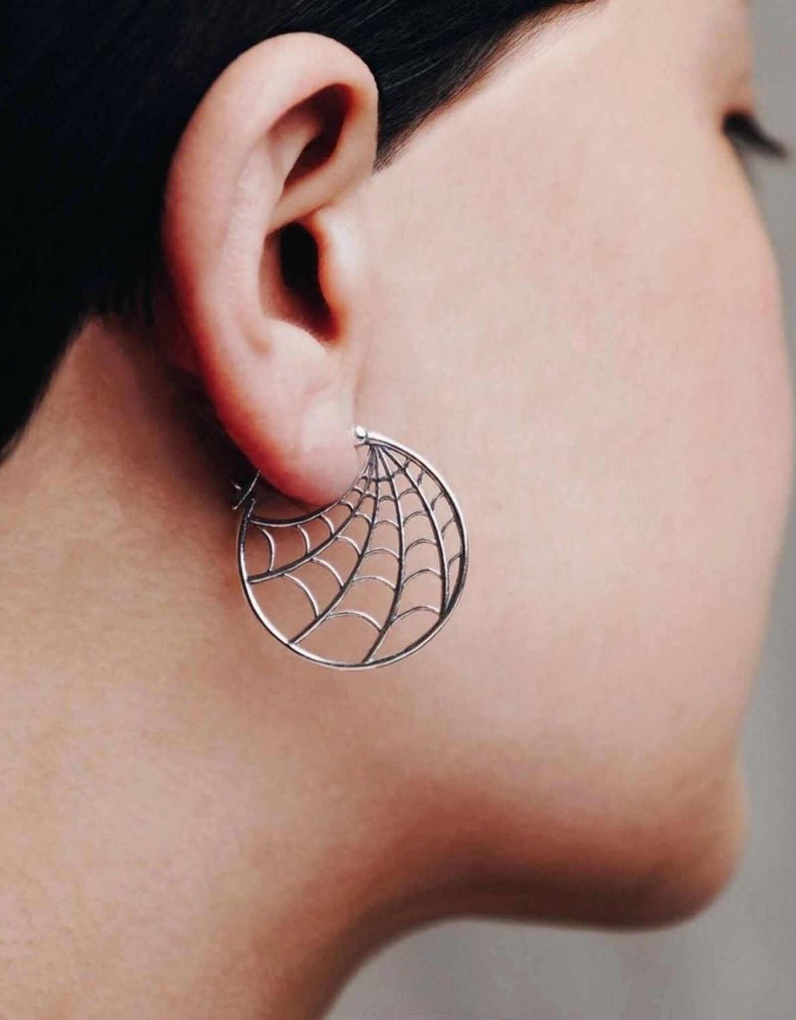 Sterling Silver Spiderweb Hoop Earrings 26x26mm | Sterling Silver