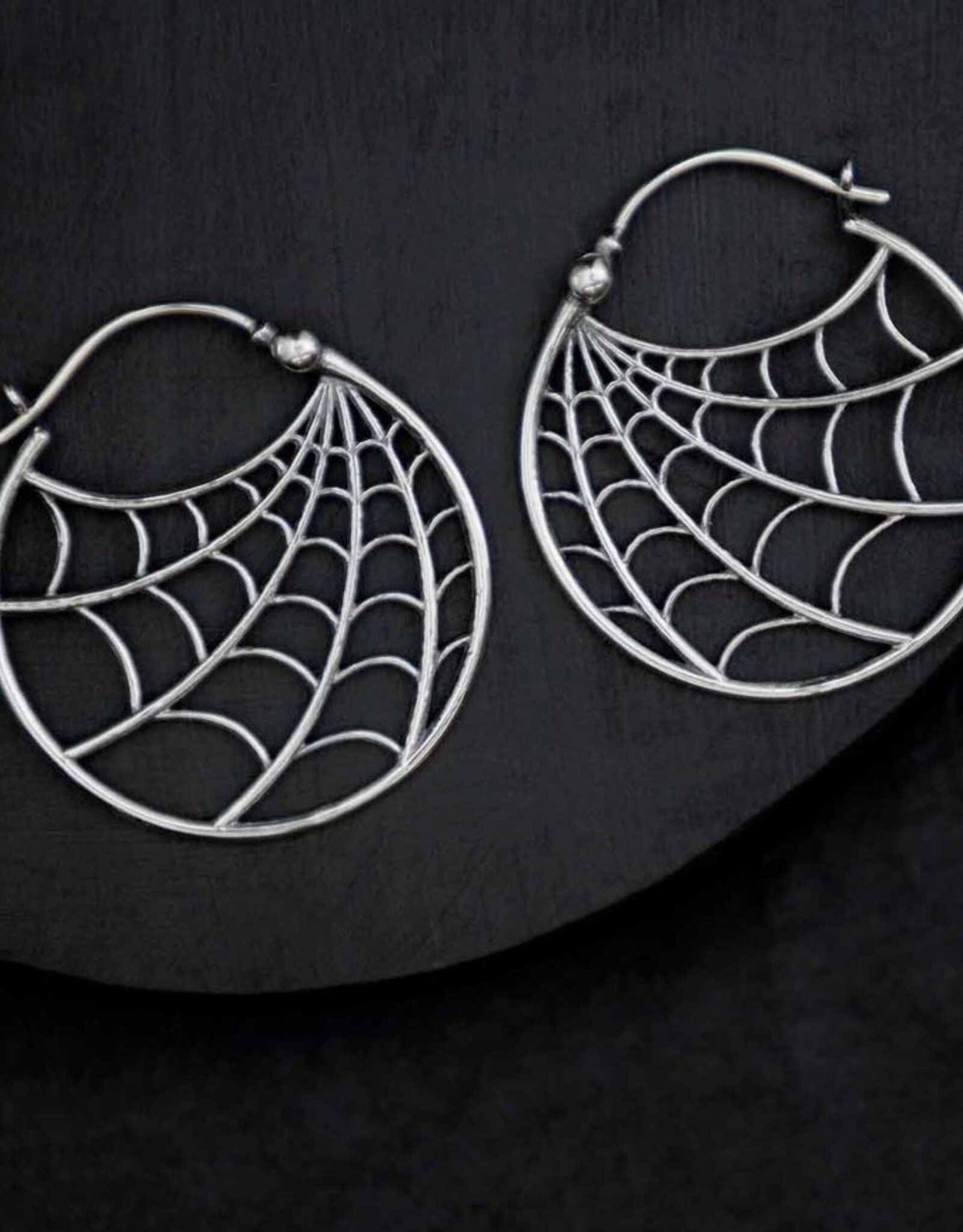 Sterling Silver Spiderweb Hoop Earrings 26x26mm | Sterling Silver
