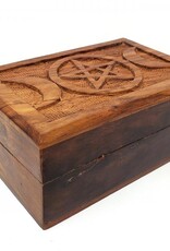 Wooden Box - Triple Moon Pentagram Carved 4x6"