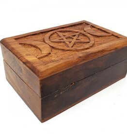 Wooden Box - Triple Moon Pentagram Carved 4x6"