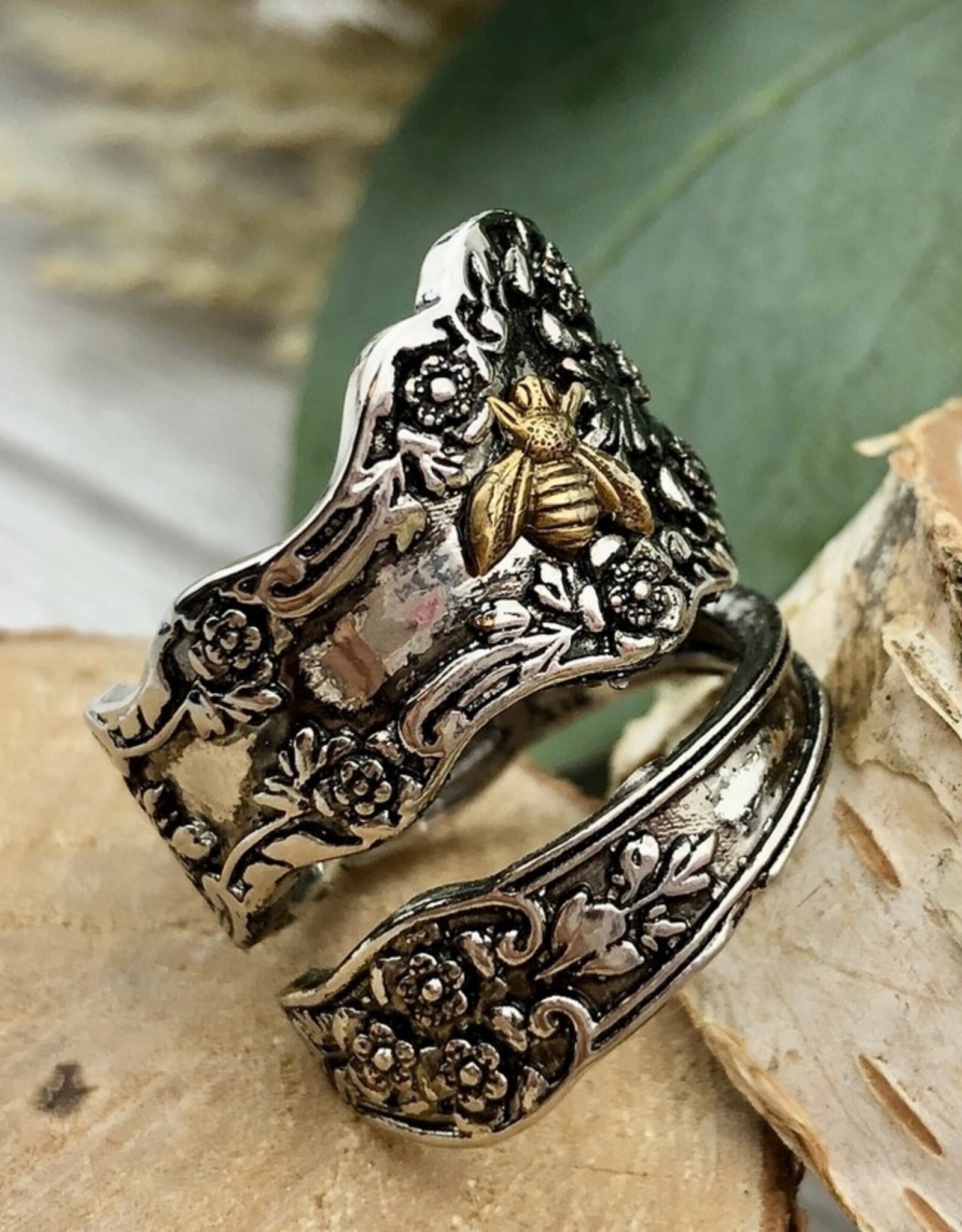 Flower Bee Spoon Ring - Queen Bee - Bug Thumb Ring | 7 US/CA