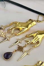 Gold Hand Dagger Earrings - Shakespeare Macabre Jewelry | Purple