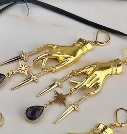 Gold Hand Dagger Earrings - Shakespeare Macabre Jewelry | Purple