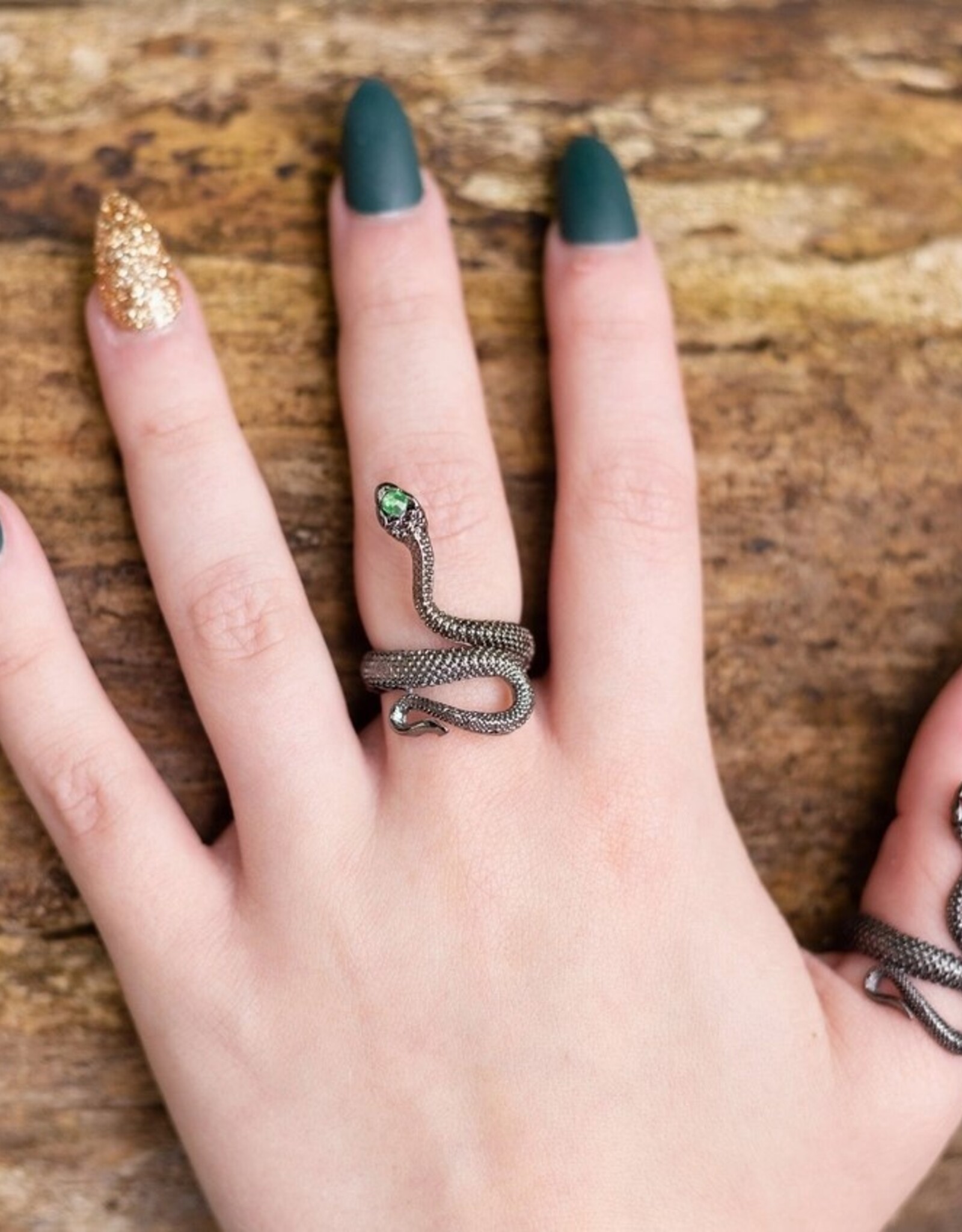 -Black Birthstone Snake Ring - Goth Ring - Witchy Jewelry |