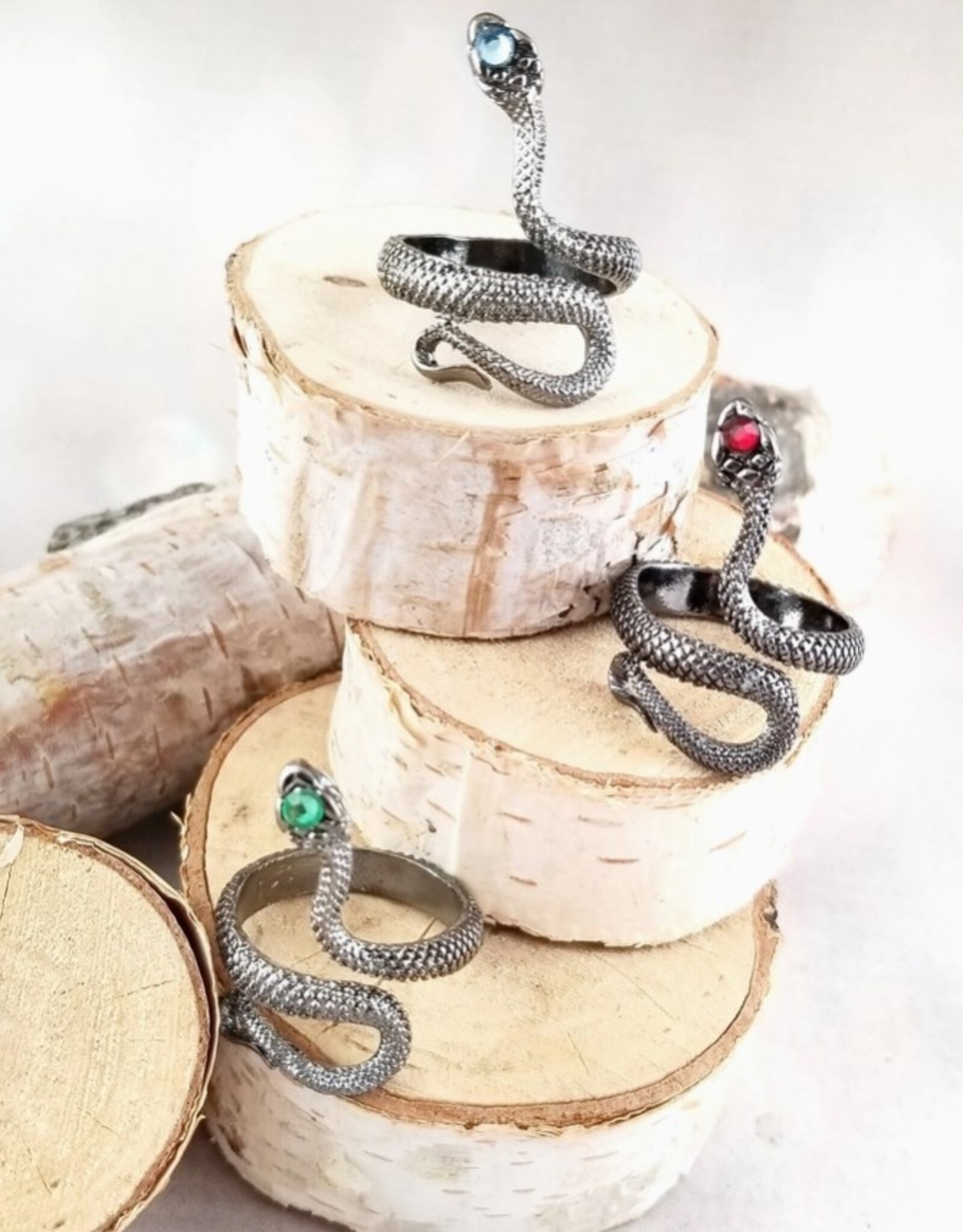 -Black Birthstone Snake Ring - Goth Ring - Witchy Jewelry |