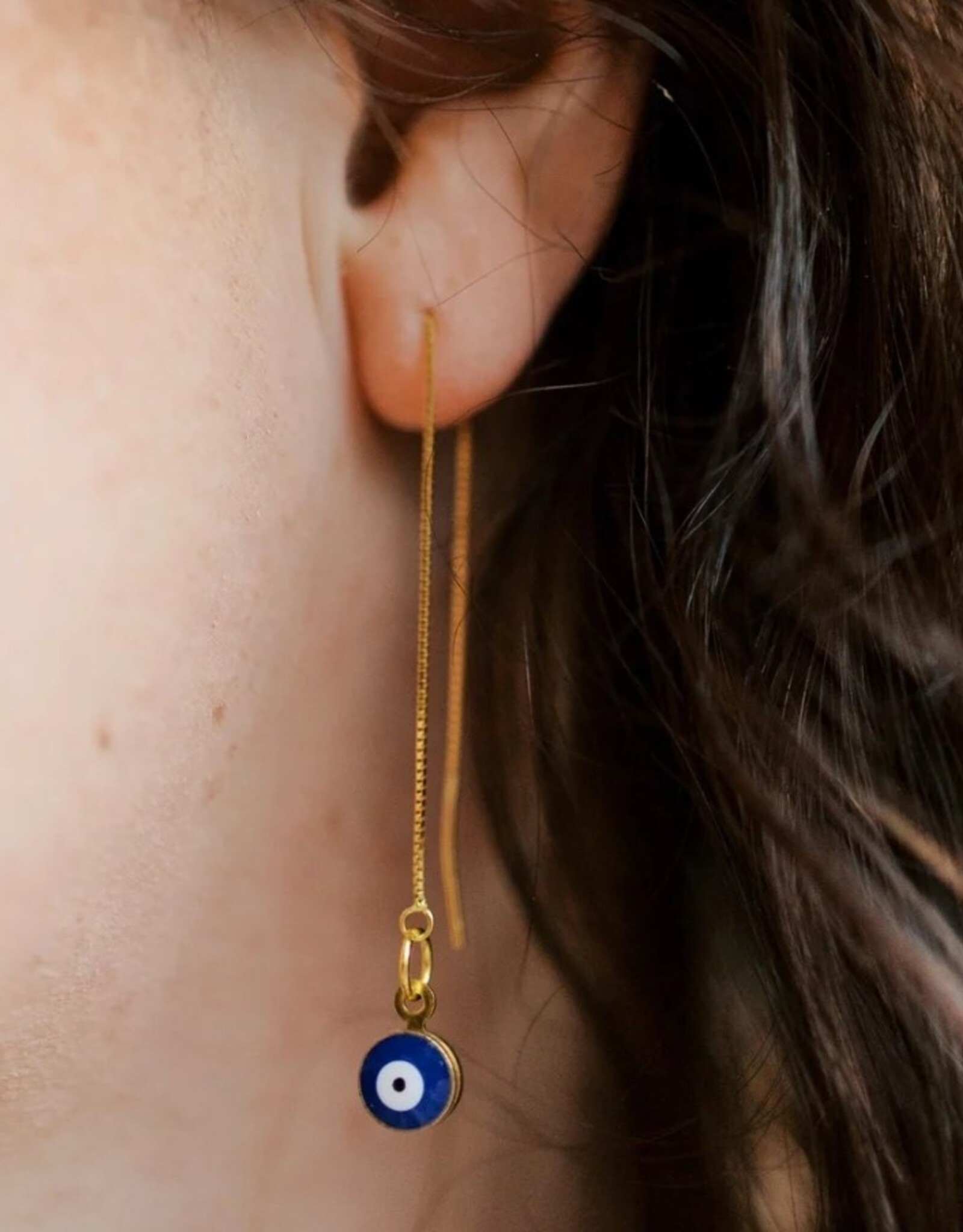 Gold Evil Eye Threader Earrings | Rope Threader