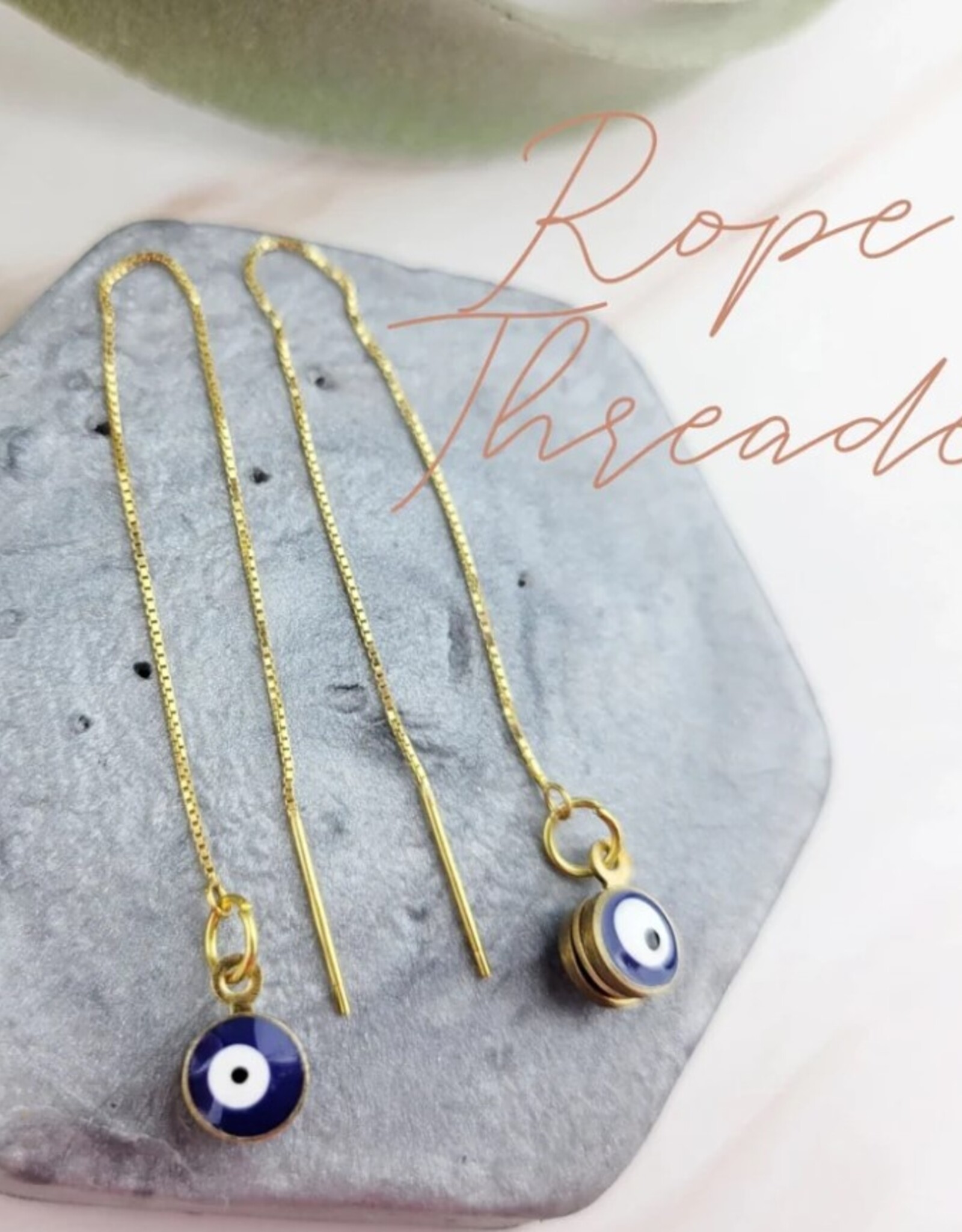 Gold Evil Eye Threader Earrings | Rope Threader