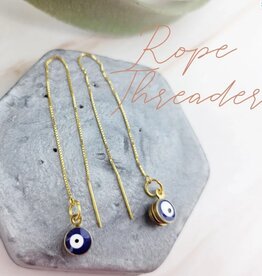 Gold Evil Eye Threader Earrings | Rope Threader