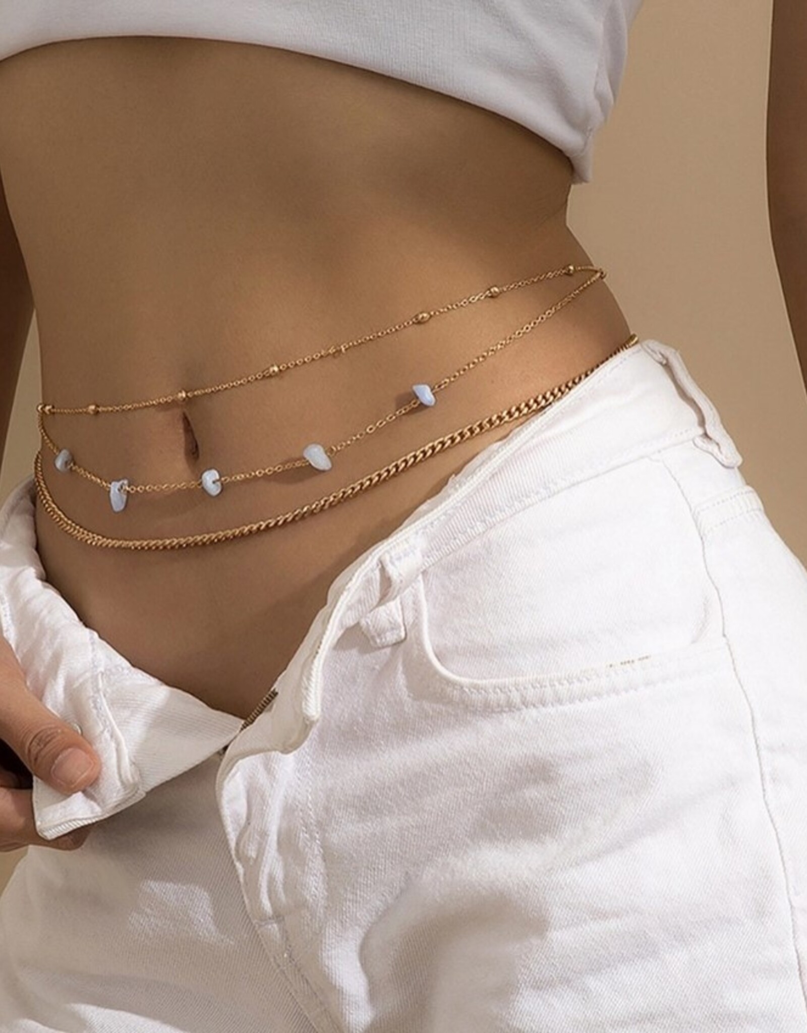 *Gold Crystal Bead Waist Belly Chain in Solid Copper, Crystal | Gold
