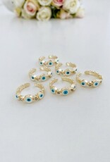 White Evil Eye Ring, Adjustable Greek Evil Eye Ring