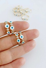 White Evil Eye Ring, Adjustable Greek Evil Eye Ring