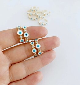 White Evil Eye Ring, Adjustable Greek Evil Eye Ring