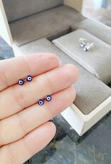 Navy Blue Evil Eye Earrings, Gold Silver Stud Earrings, Dainty Evil Eye Jewelry |