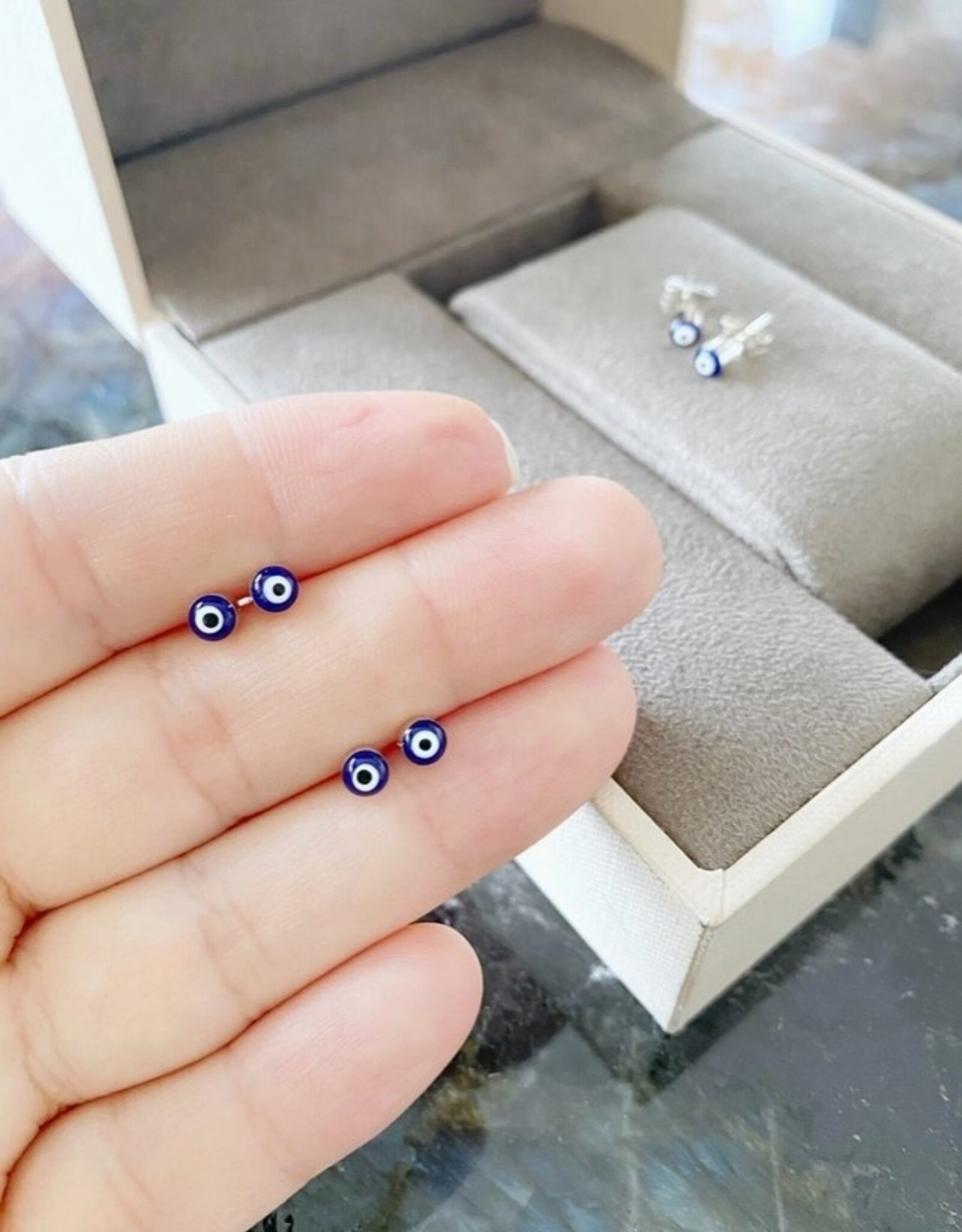 Navy Blue Evil Eye Earrings, Gold Silver Stud Earrings, Dainty Evil Eye Jewelry |