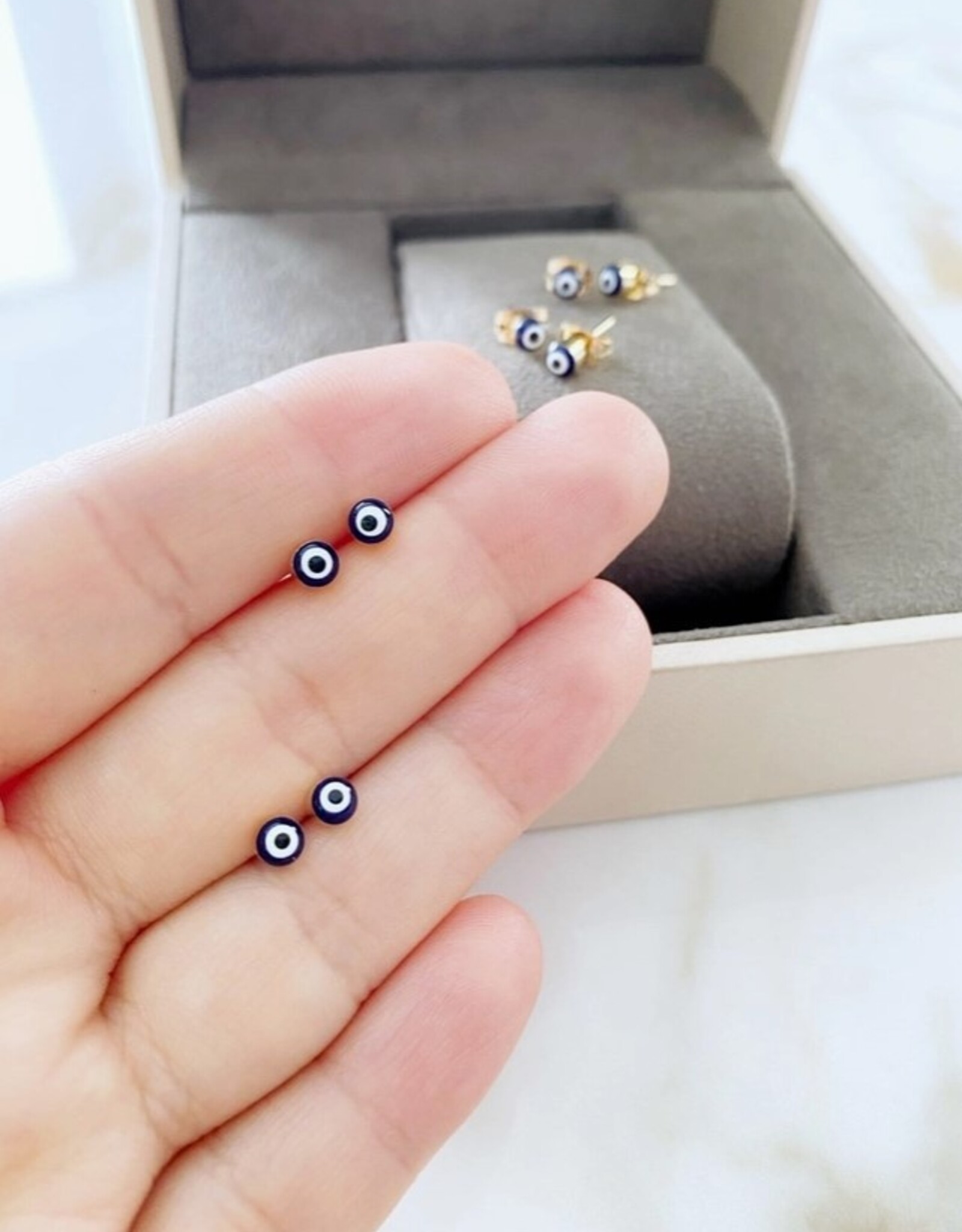 Navy Blue Evil Eye Earrings, Gold Silver Stud Earrings, Dainty Evil Eye Jewelry |
