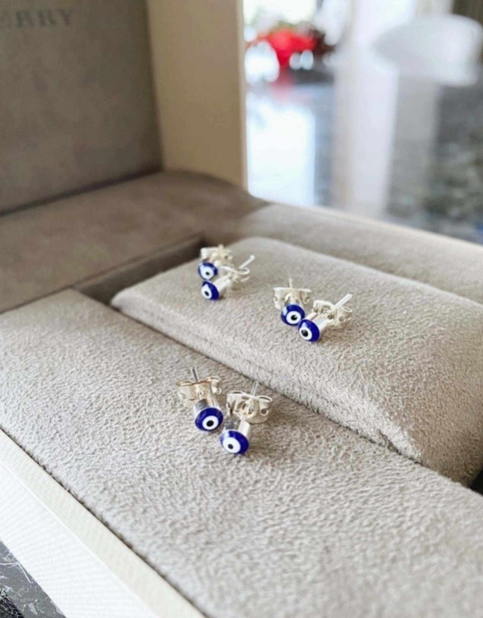 Navy Blue Evil Eye Earrings, Gold Silver Stud Earrings, Dainty Evil Eye Jewelry |