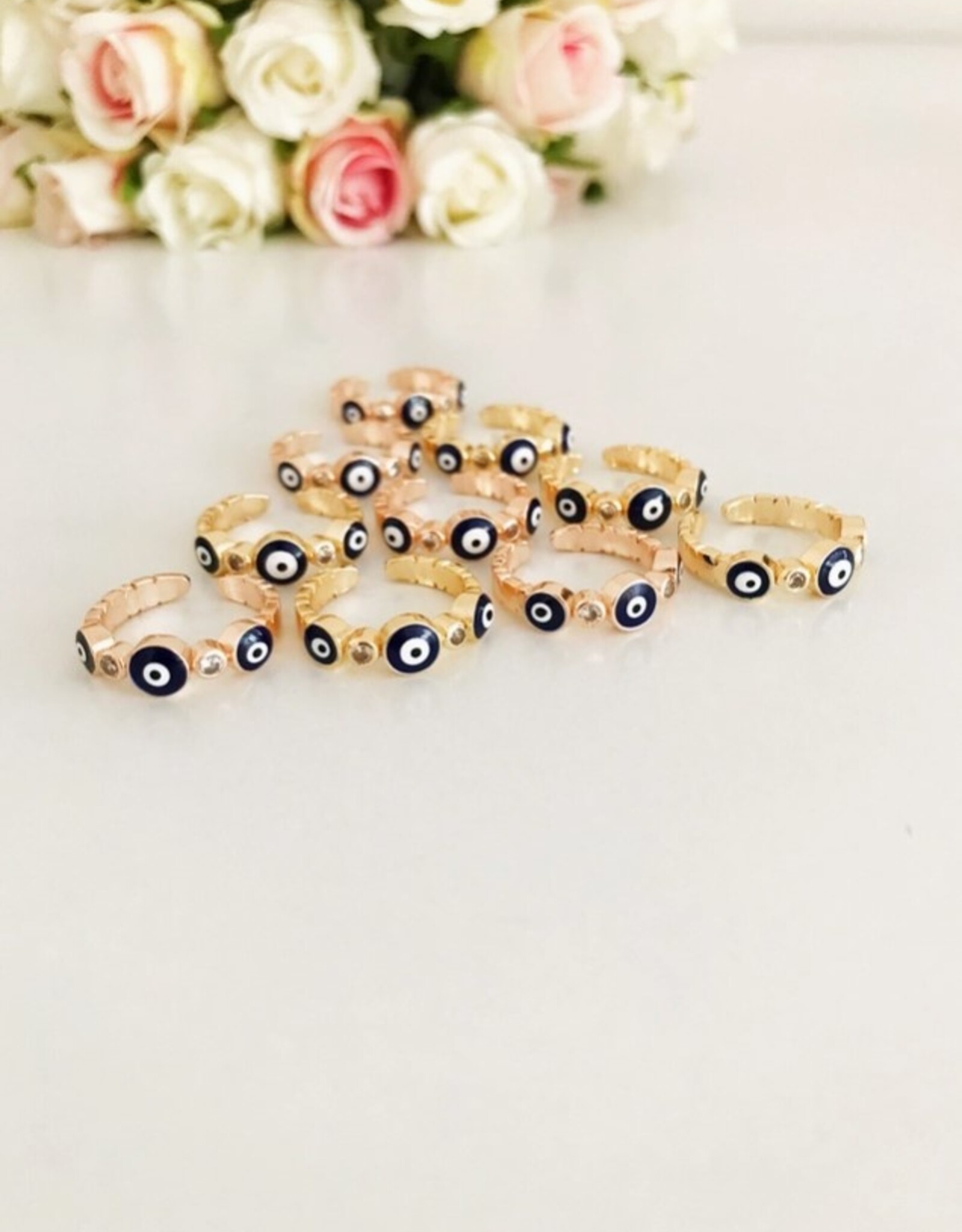 Greek Blue Evil Eye Ring | Gold