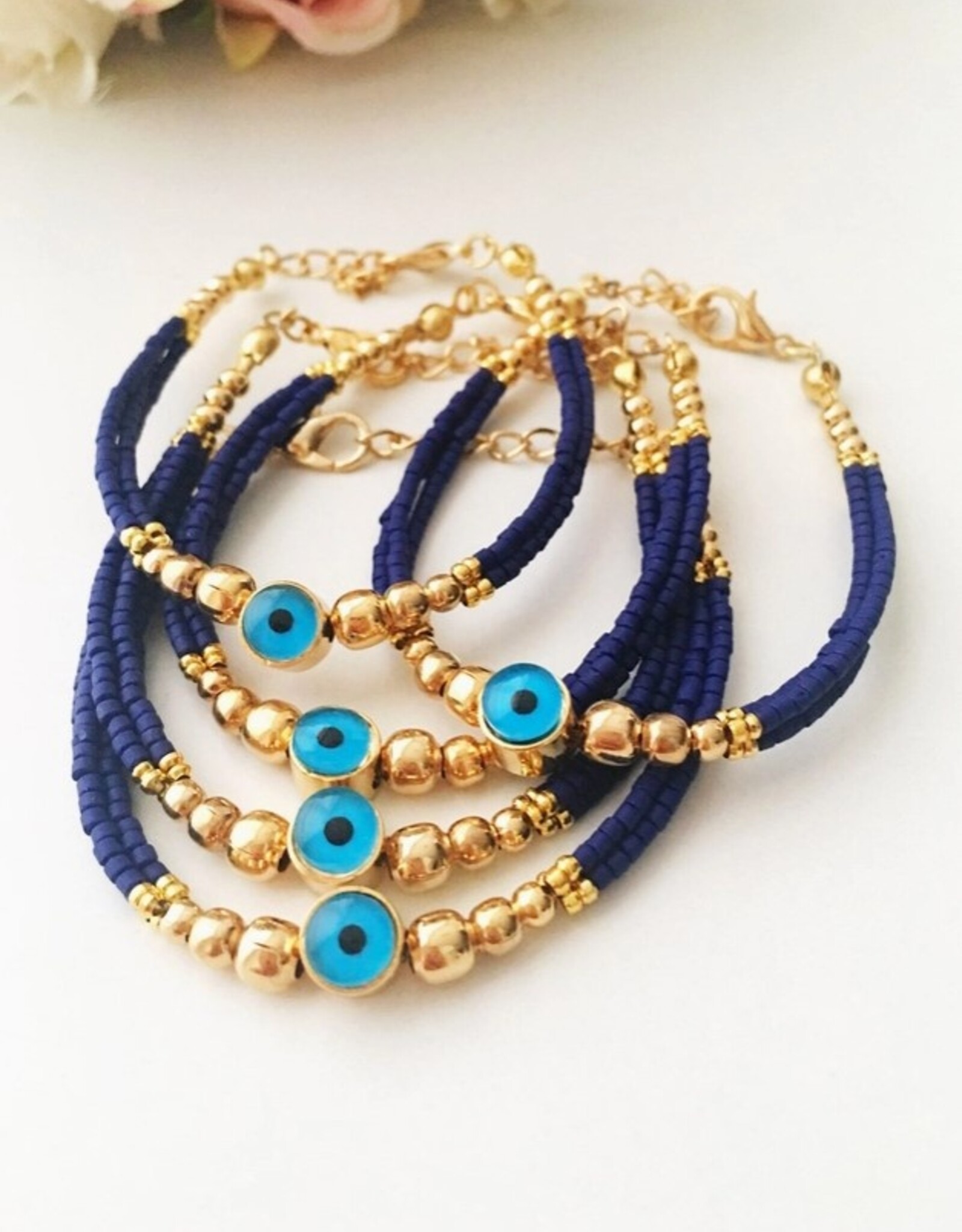 Blue Evil Eye Bracelet, Seed Beads Bracelet, Evil Eye Charm Bracelet