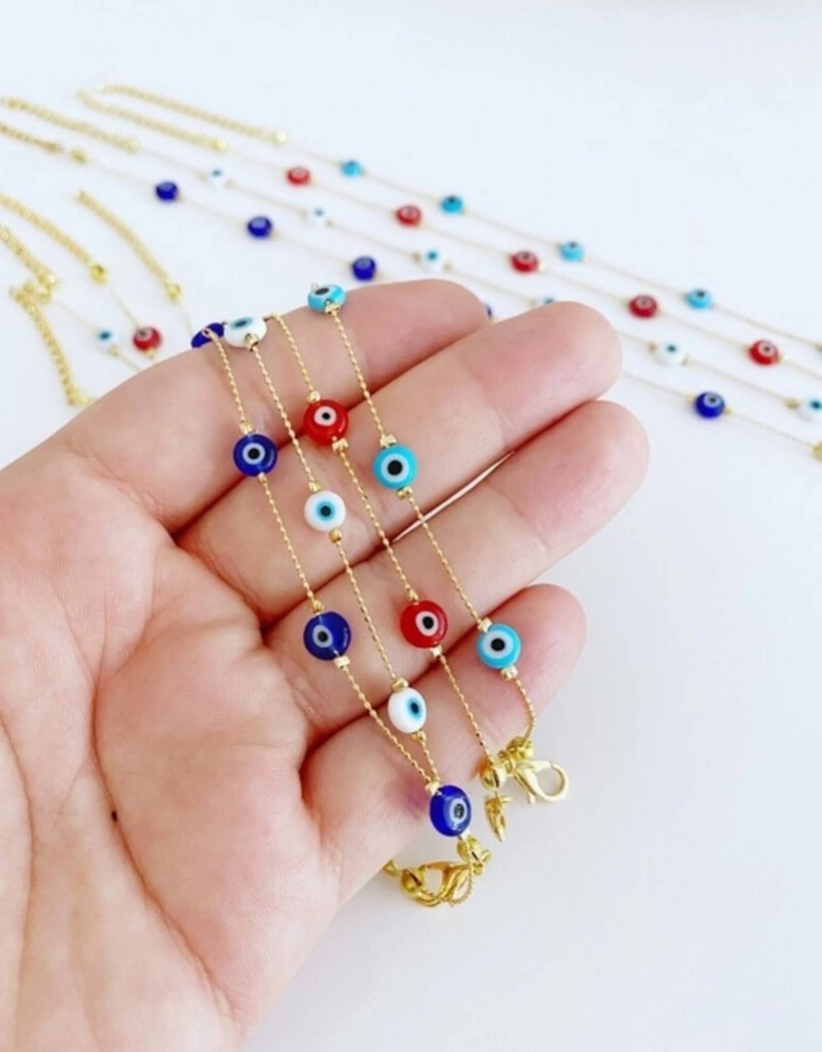 Tiny Evil Eye Anklet, Minimalist Evil Eye Ankle Bracelet | Blue