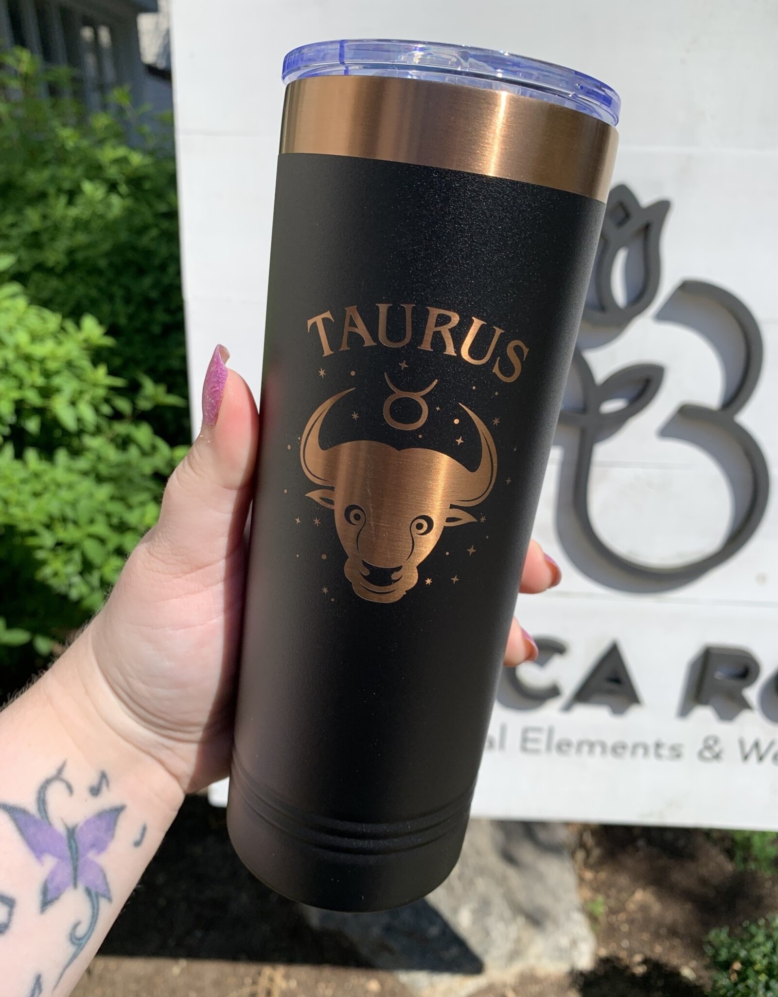 22oz Black/Rose Gold Skinny Tumbler w/ Lid |