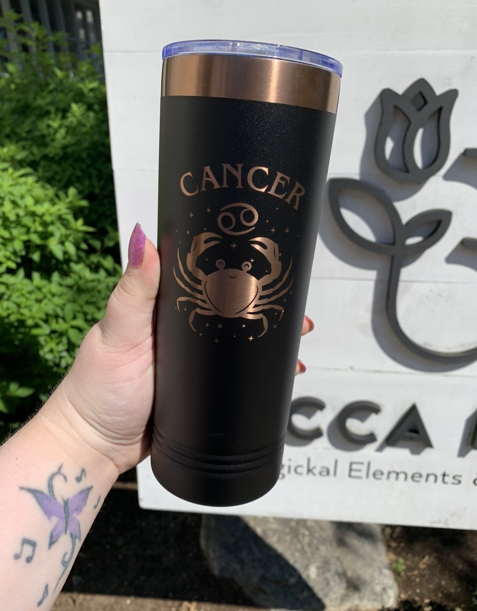 22oz Black/Rose Gold Skinny Tumbler w/ Lid |