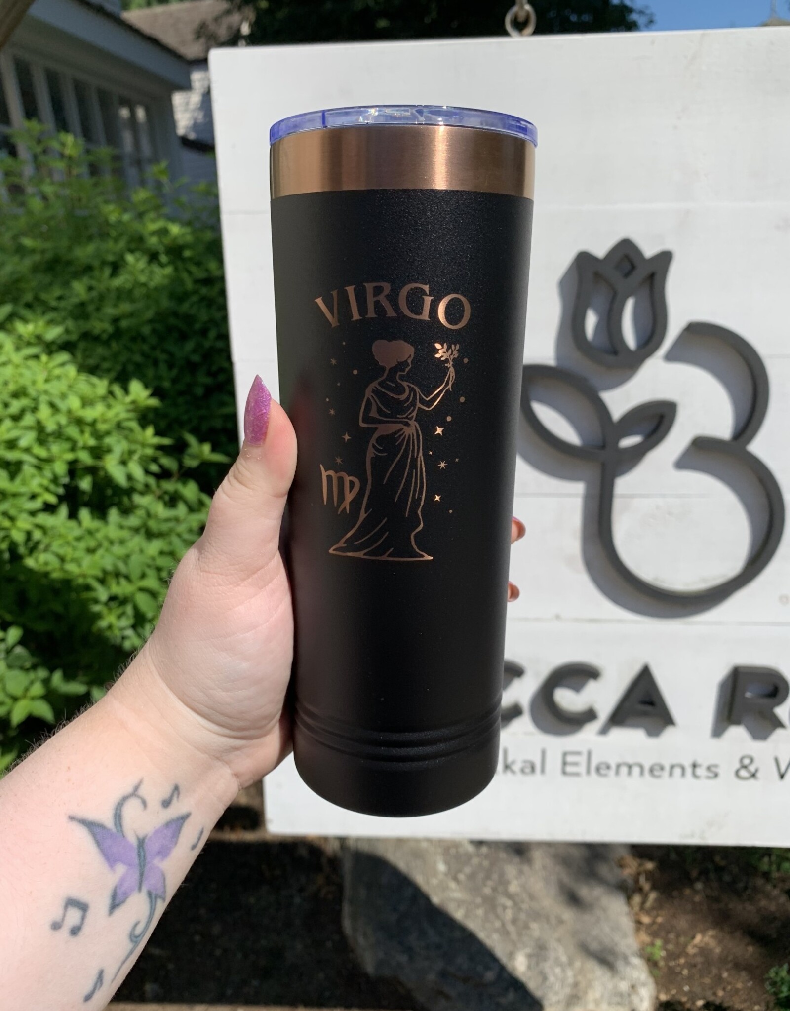 22oz Black/Rose Gold Skinny Tumbler w/ Lid |